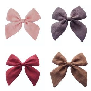 New Set of 4 Linen Bow Clips